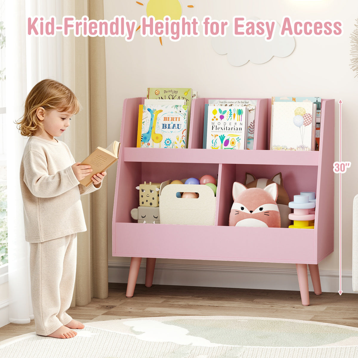 5-Cube Kids Bookshelf, Toy Organizer With Anti-Tipping, Pink Kids Storage at Gallery Canada