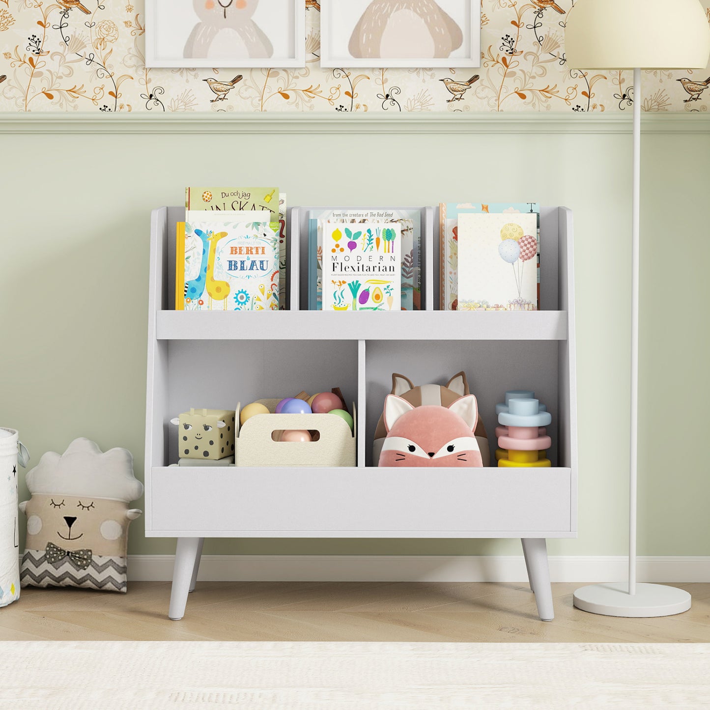 5-Cube Kids Bookshelf & Toy Organizer, Light Gray