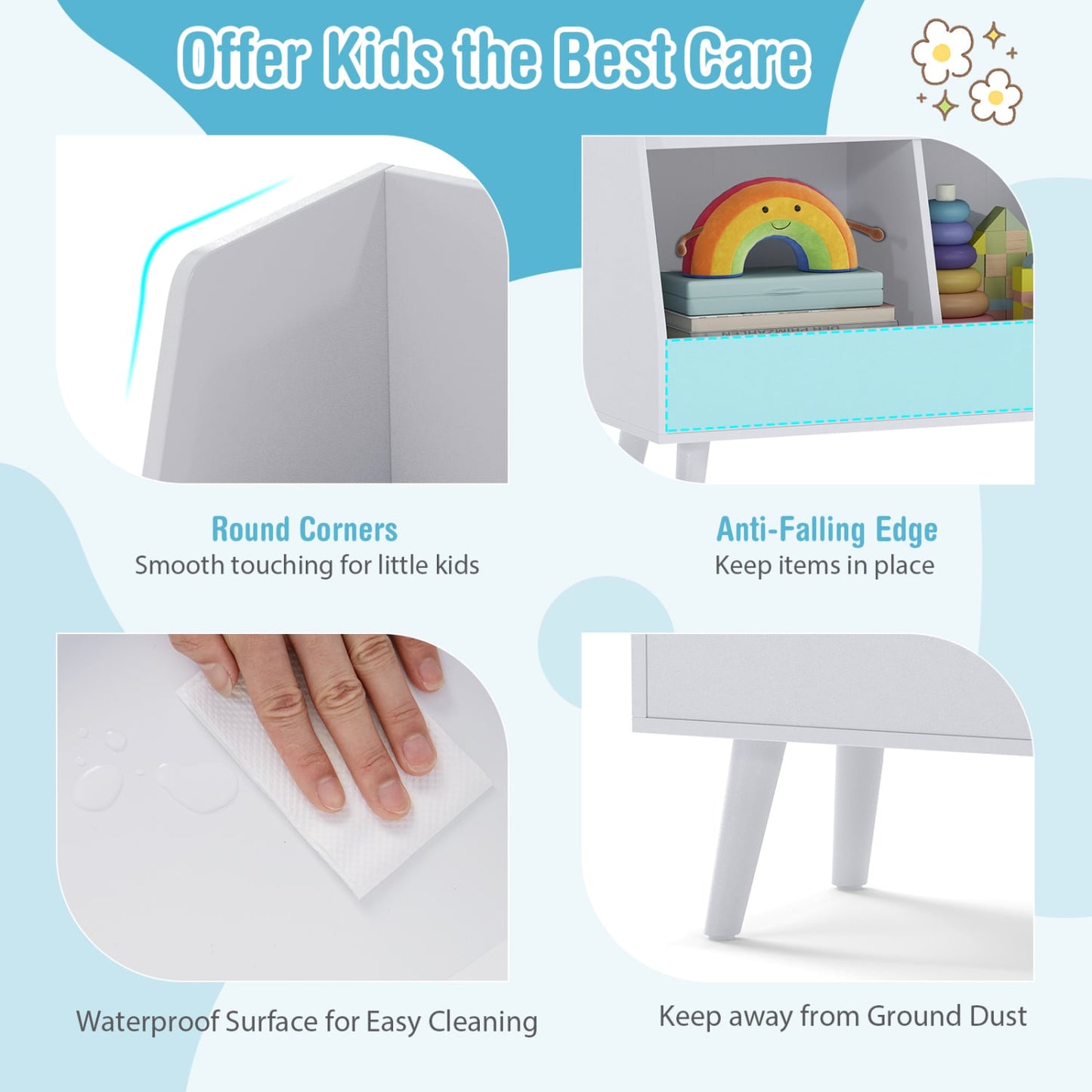 5-Cube Kids Bookshelf & Toy Organizer, Light Gray