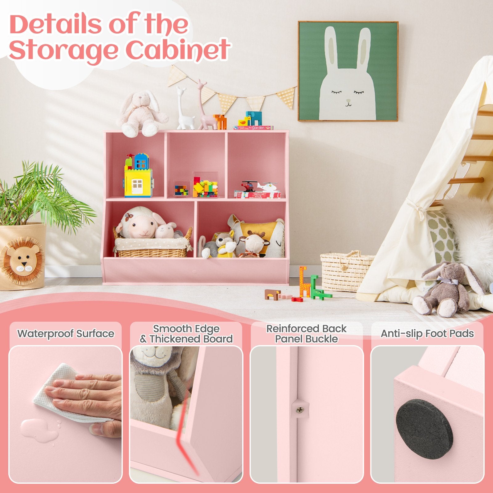 5-Cube Wooden Kids Toy Storage Organizer with Anti-Tipping Kits, Pink Kids Storage at Gallery Canada