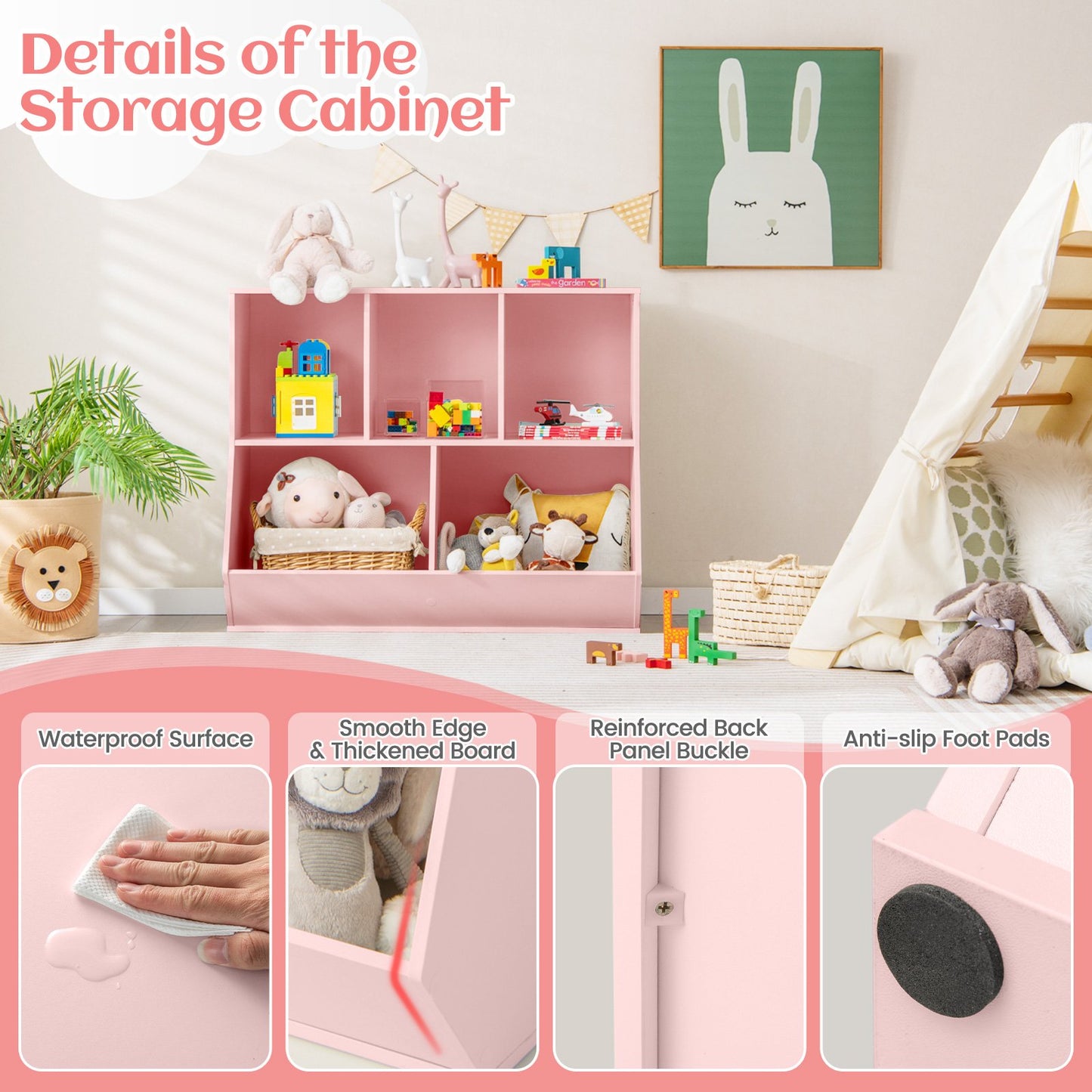 5-Cube Wooden Kids Toy Storage Organizer with Anti-Tipping Kits, Pink Kids Storage at Gallery Canada