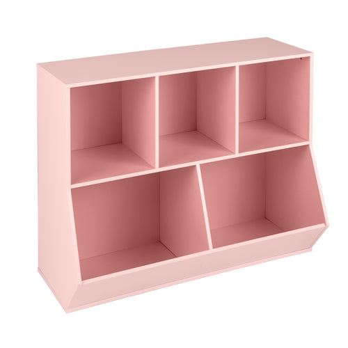 5-Cube Wooden Kids Toy Storage Organizer with Anti-Tipping Kits, Pink