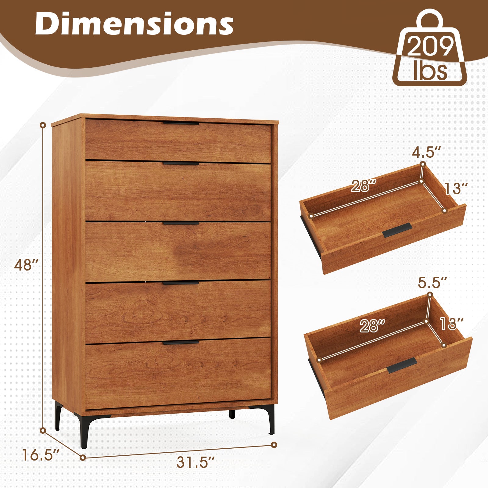 5-Drawer Dresser, Interlock System, Cherry Dressers & Chests at Gallery Canada