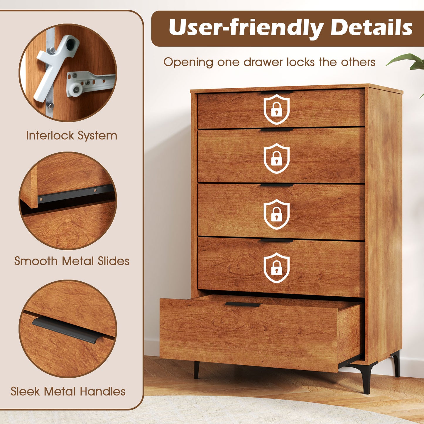 5-Drawer Dresser, Interlock System, Cherry Dressers & Chests at Gallery Canada