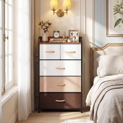 5-Drawer Fabric Dresser with Removable Fabric Bins, Multicolor