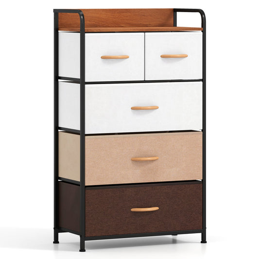 5-Drawer Fabric Dresser with Removable Fabric Bins, Multicolor