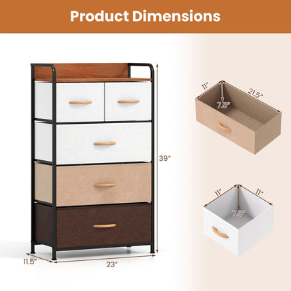 5-Drawer Fabric Dresser with Removable Fabric Bins, Multicolor
