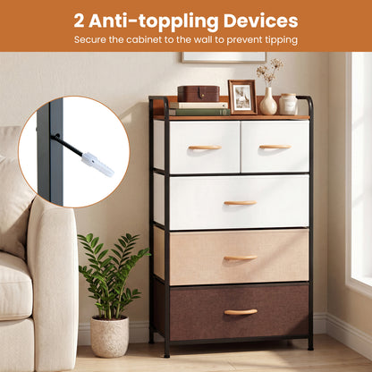 5-Drawer Fabric Dresser with Removable Fabric Bins, Multicolor