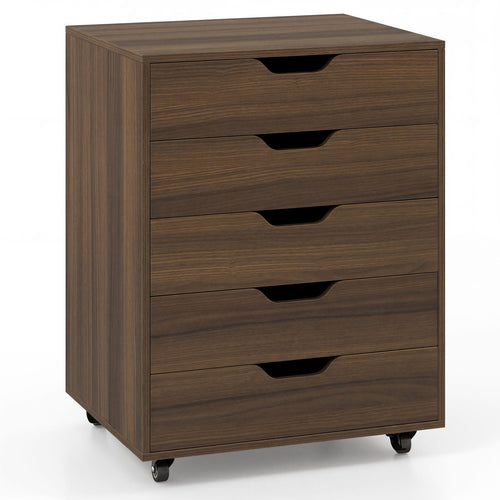 5 Drawer Mobile File Cabinet with Wheels for Living Room, Walnut