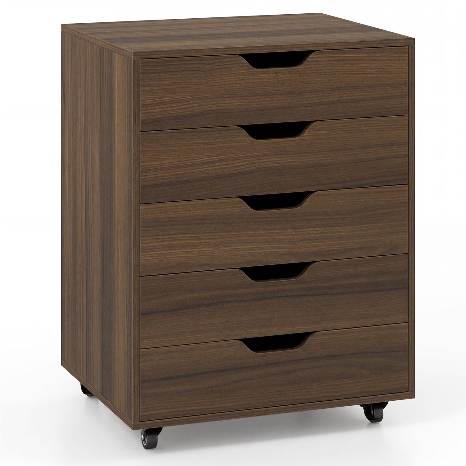 5 Drawer Mobile File Cabinet with Wheels for Living Room, Walnut File Cabinets at Gallery Canada