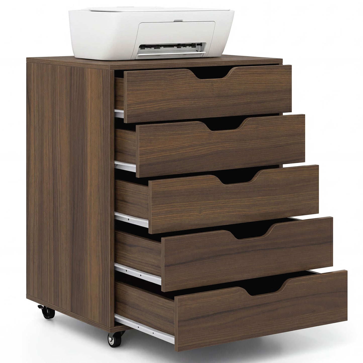 5 Drawer Mobile File Cabinet with Wheels for Living Room, Walnut File Cabinets at Gallery Canada