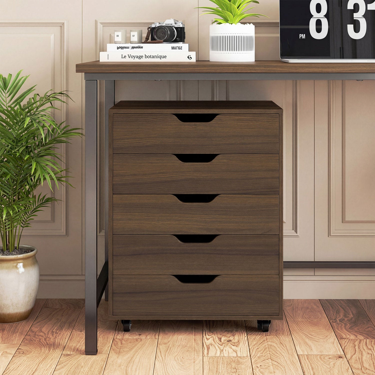 5 Drawer Mobile File Cabinet with Wheels for Living Room, Walnut File Cabinets at Gallery Canada