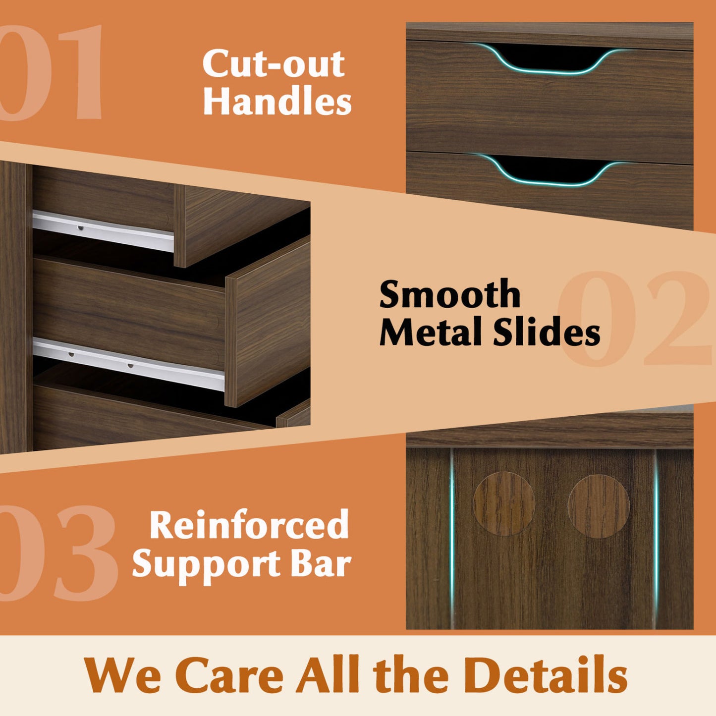 5 Drawer Mobile File Cabinet with Wheels for Living Room, Walnut File Cabinets at Gallery Canada
