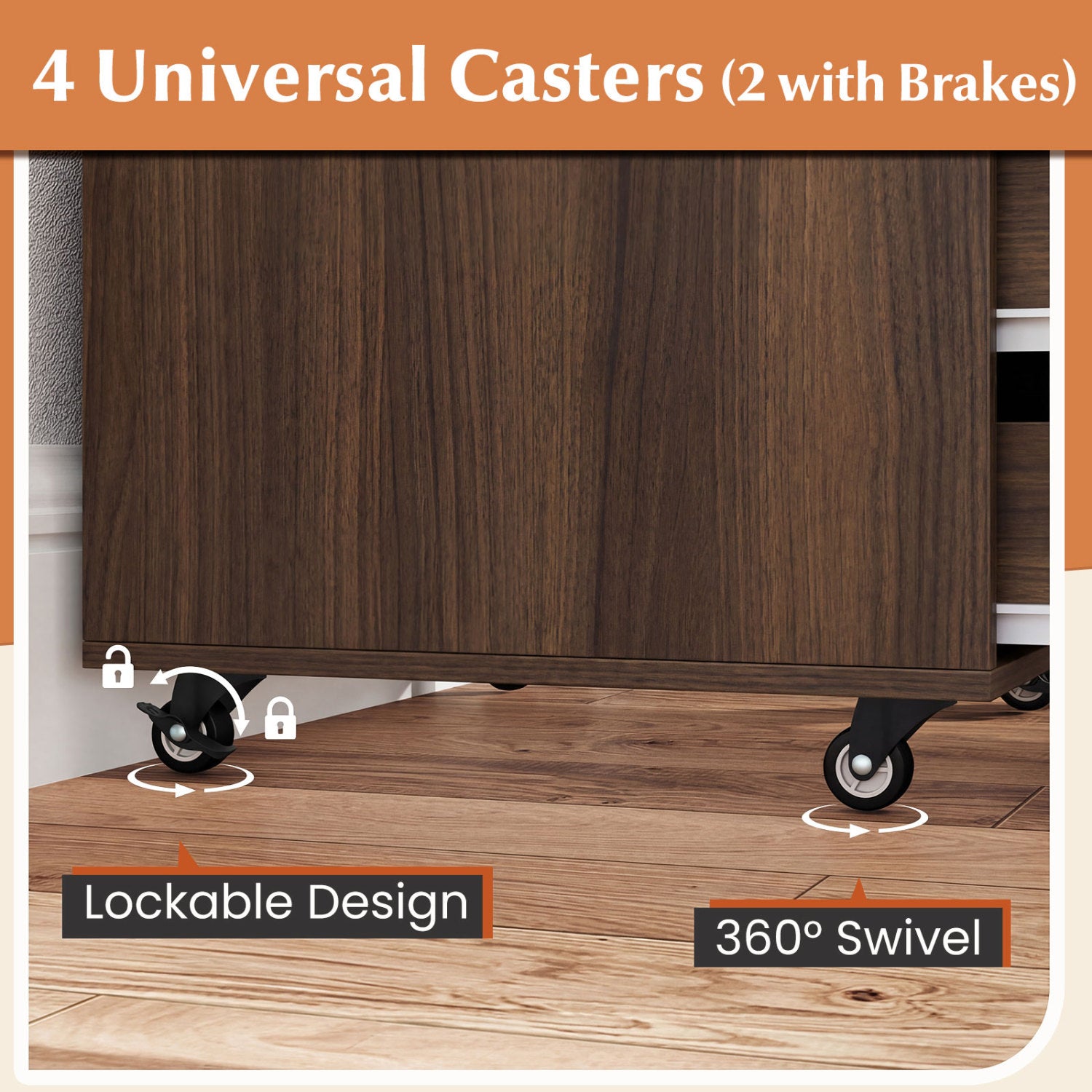 5 Drawer Mobile File Cabinet with Wheels for Living Room, Walnut File Cabinets at Gallery Canada