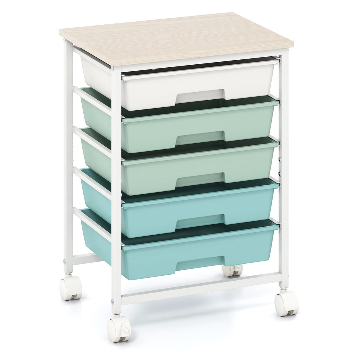 5-Drawer Rolling Cart, Wooden Tabletop, Metal Frame, Green Gradient File Cabinets at Gallery Canada