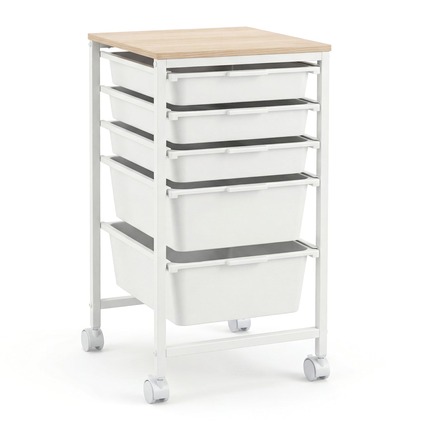5-Drawer Rolling Storage Cart Mobile Utility Organizer with Wooden Tabletop and Lockable Wheels, White File Cabinets at Gallery Canada