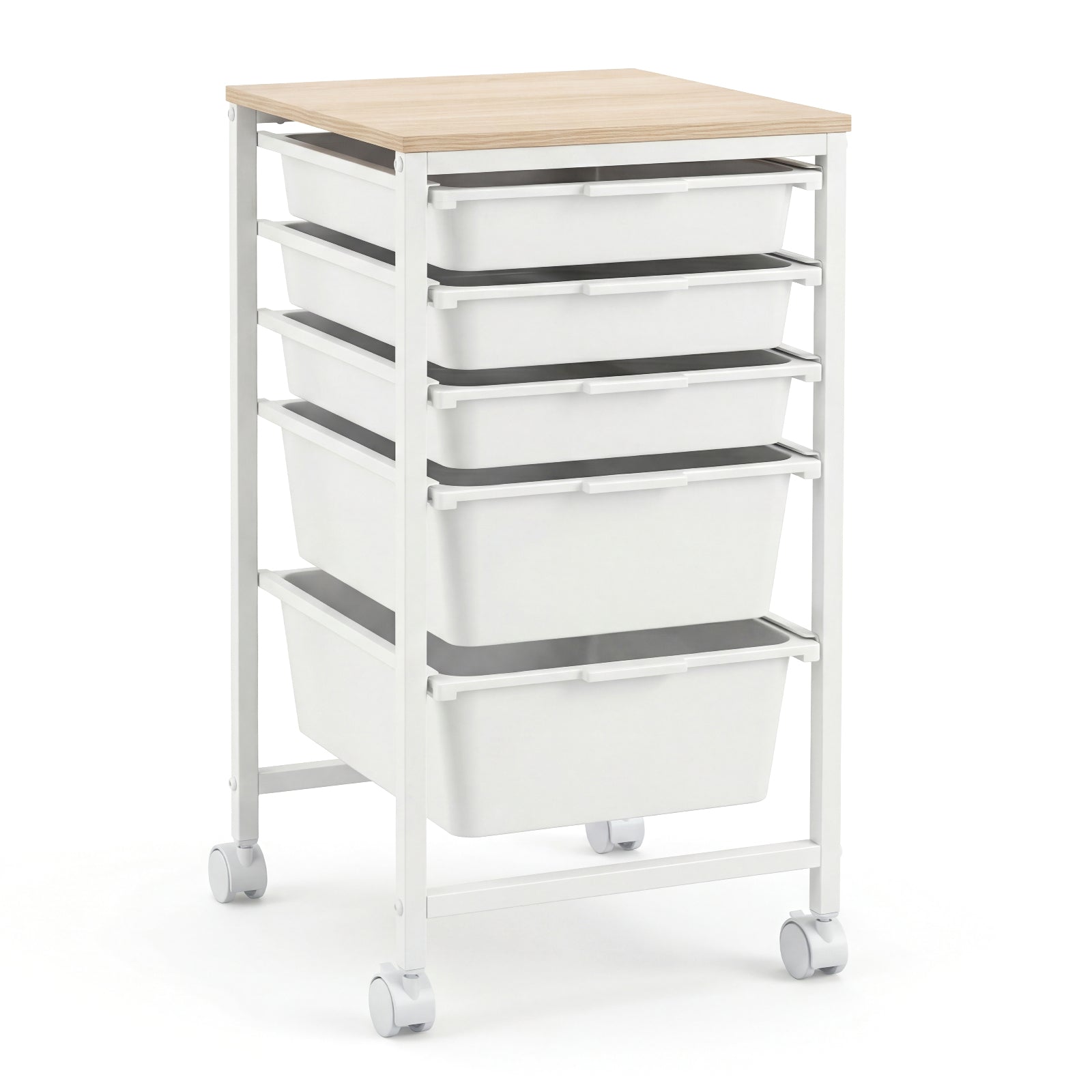 5-Drawer Rolling Storage Cart Mobile Utility Organizer with Wooden Tabletop and Lockable Wheels, White File Cabinets White at Gallery Canada