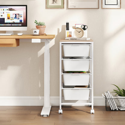 5-Drawer Rolling Storage Cart Mobile Utility Organizer with Wooden Tabletop and Lockable Wheels, White File Cabinets at Gallery Canada