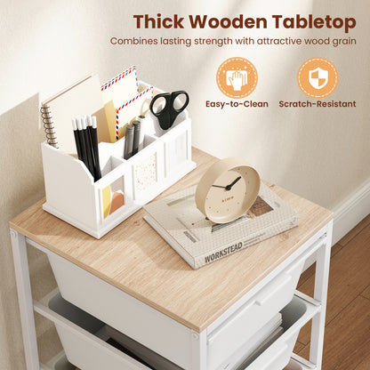 5-Drawer Rolling Storage Cart Mobile Utility Organizer with Wooden Tabletop and Lockable Wheels, White File Cabinets at Gallery Canada