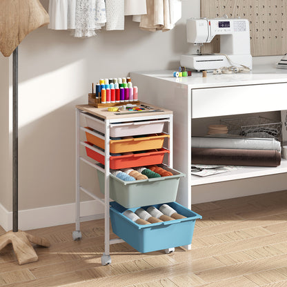5-Drawer Rolling Storage Cart, Mobile Organizer, Wooden Tabletop, Lockable Wheels, Macaron File Cabinets at Gallery Canada
