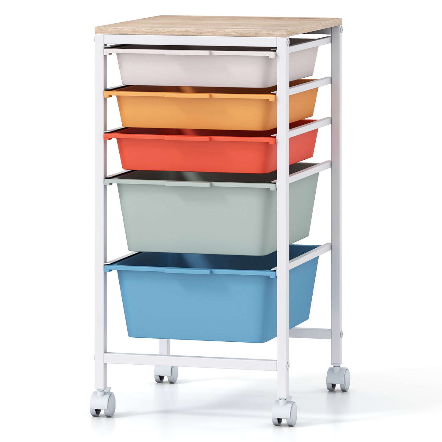 5-Drawer Rolling Storage Cart, Mobile Organizer, Wooden Tabletop, Lockable Wheels, Macaron File Cabinets at Gallery Canada
