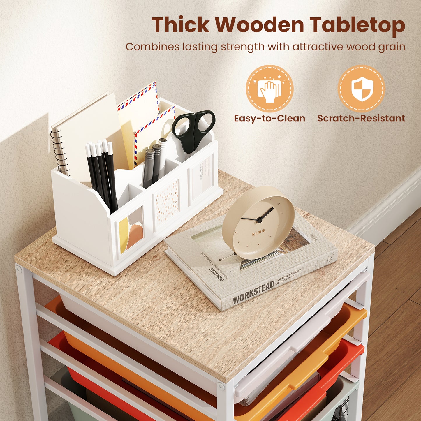 5-Drawer Rolling Storage Cart, Mobile Organizer, Wooden Tabletop, Lockable Wheels, Macaron File Cabinets at Gallery Canada