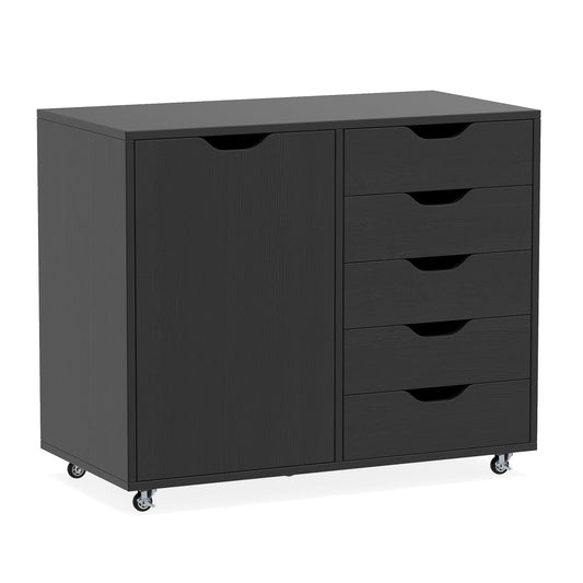 5-Drawer Rolling Storage Cart With Side Cabinet, Black File Cabinets Black at Gallery Canada