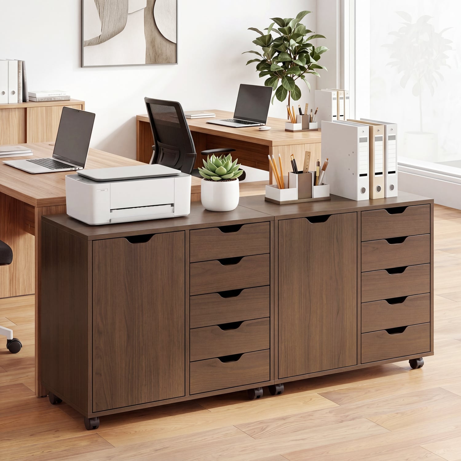 5 Drawer Storage Cabinet on Wheels with Adjustable Shelf, Brown File Cabinets at Gallery Canada