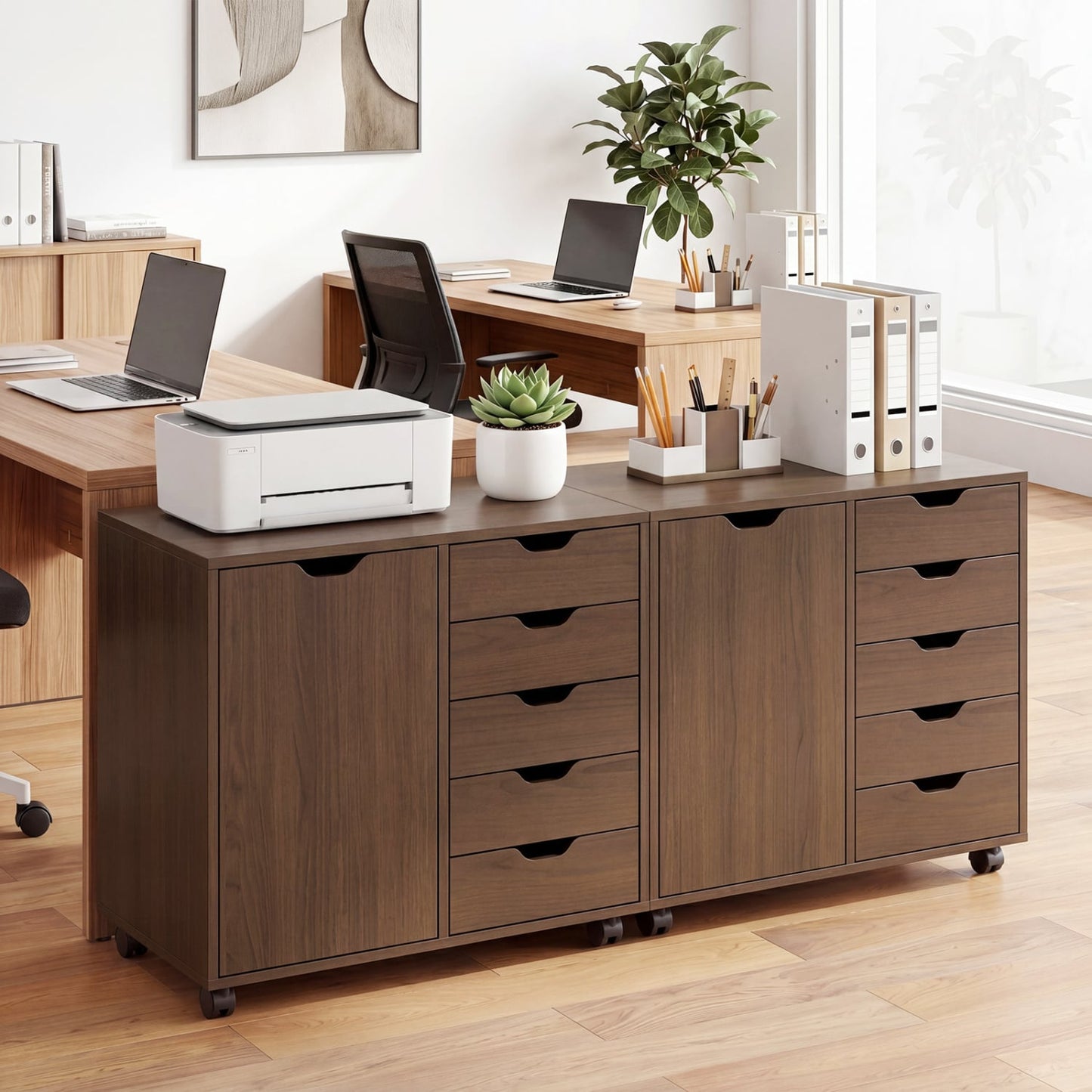 5 Drawer Storage Cabinet on Wheels with Adjustable Shelf, Brown File Cabinets at Gallery Canada