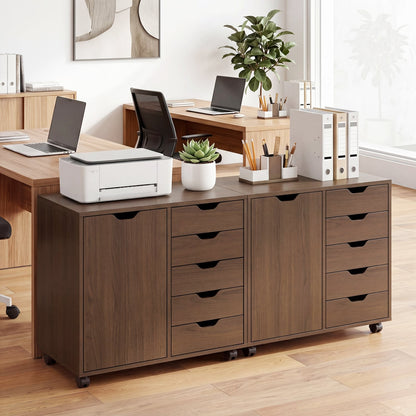 5 Drawer Storage Cabinet on Wheels with Adjustable Shelf, Brown File Cabinets at Gallery Canada