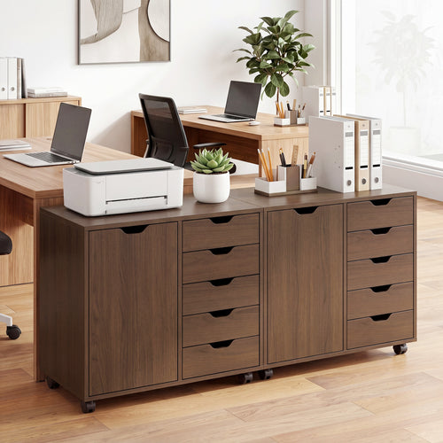 5 Drawer Storage Cabinet on Wheels, Adjustable Shelf, Brown