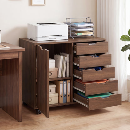 5 Drawer Storage Cabinet on Wheels with Adjustable Shelf, Brown File Cabinets at Gallery Canada