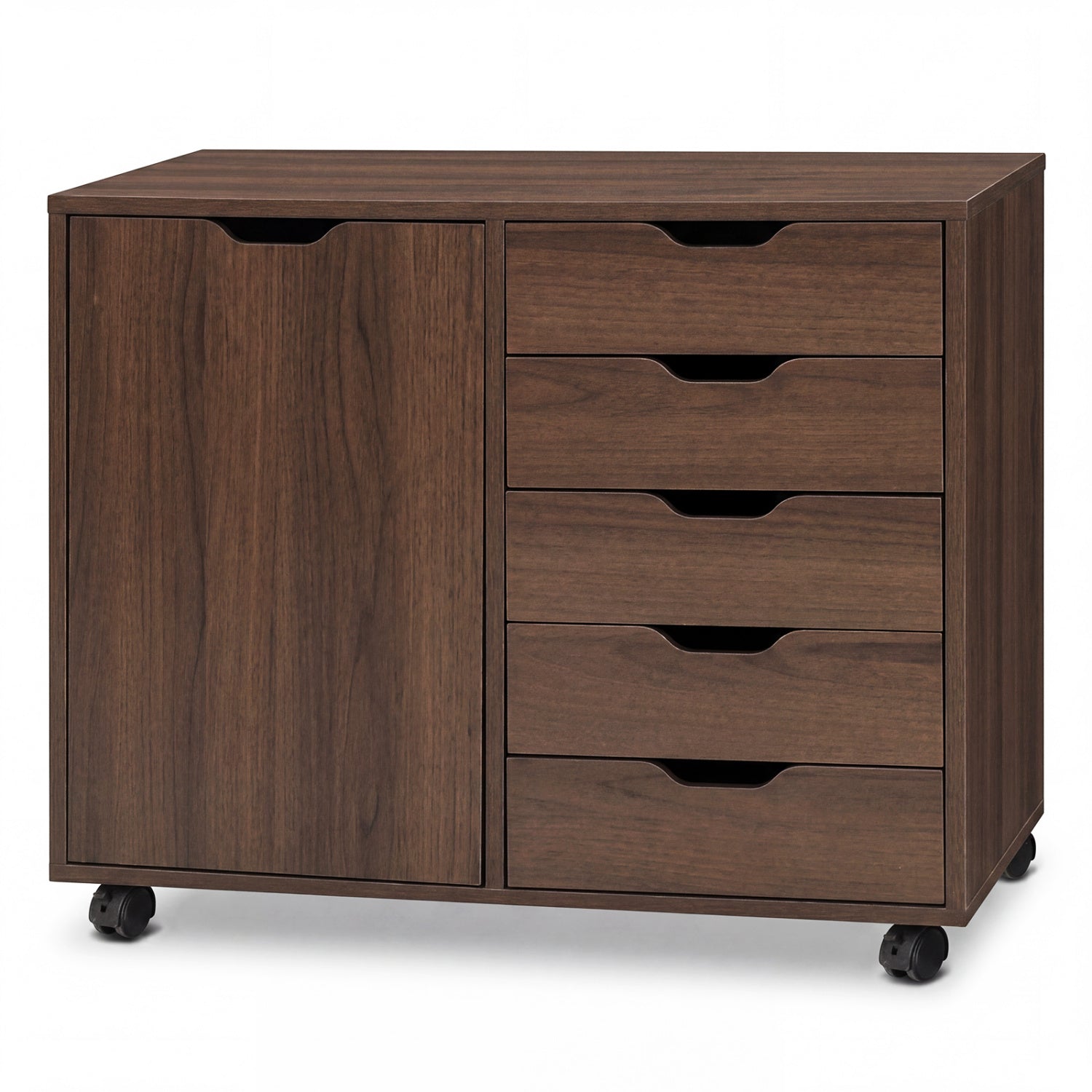 5 Drawer Storage Cabinet on Wheels with Adjustable Shelf, Brown File Cabinets Brown at Gallery Canada