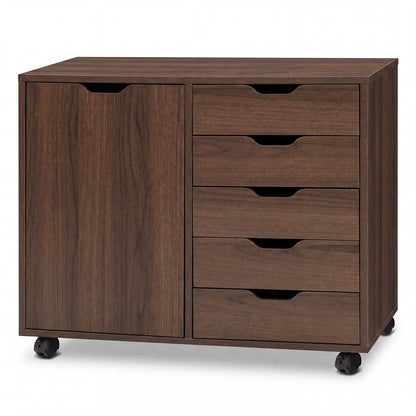 5 Drawer Storage Cabinet on Wheels with Adjustable Shelf, Brown File Cabinets Brown at Gallery Canada