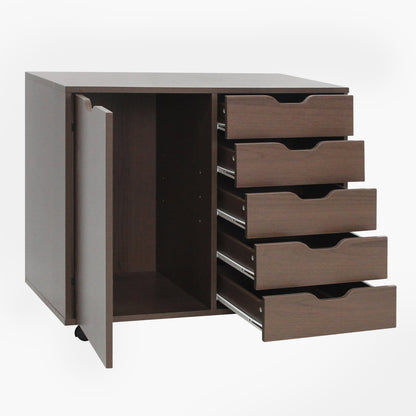 5 Drawer Storage Cabinet on Wheels with Adjustable Shelf, Brown File Cabinets at Gallery Canada
