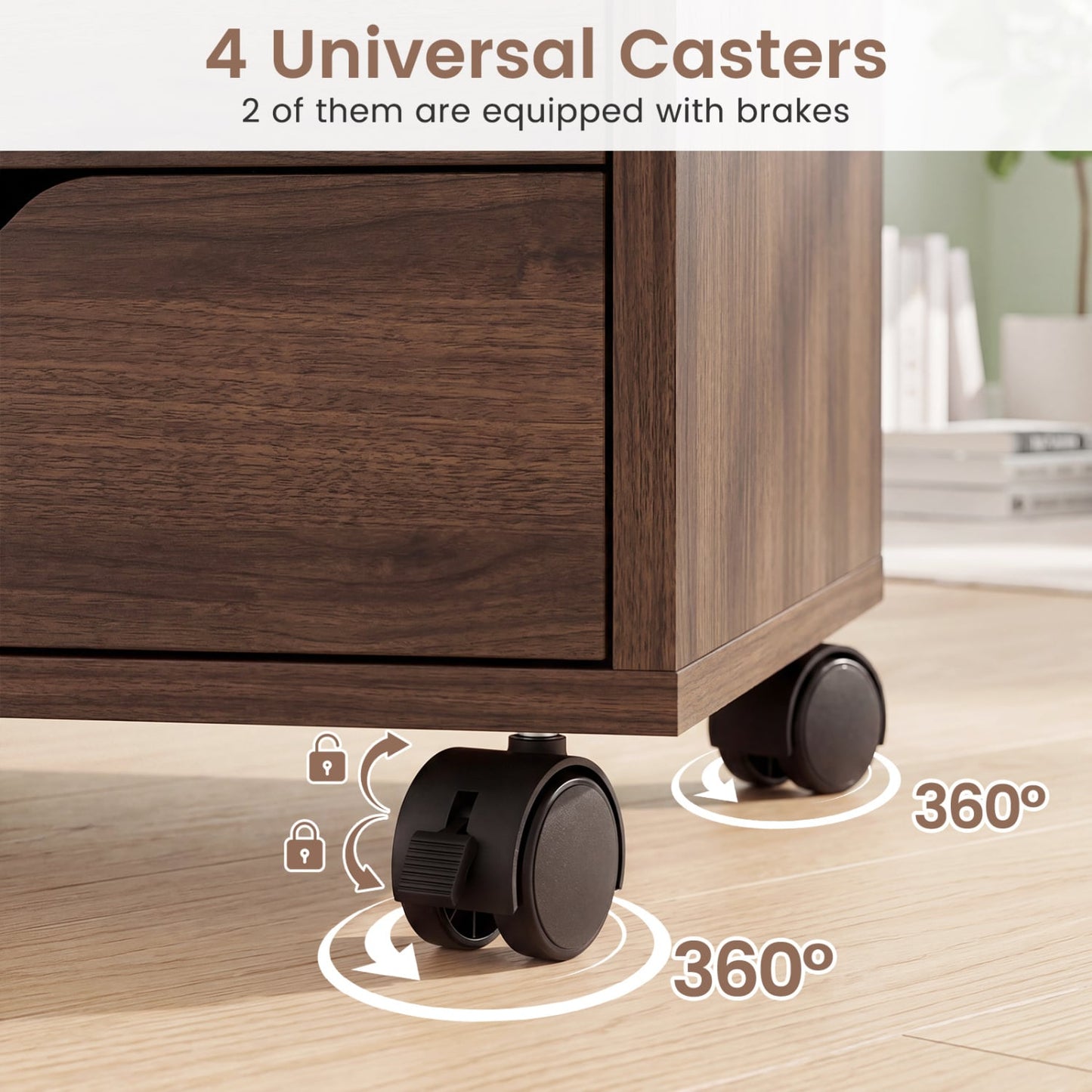 5 Drawer Storage Cabinet on Wheels with Adjustable Shelf, Brown File Cabinets at Gallery Canada