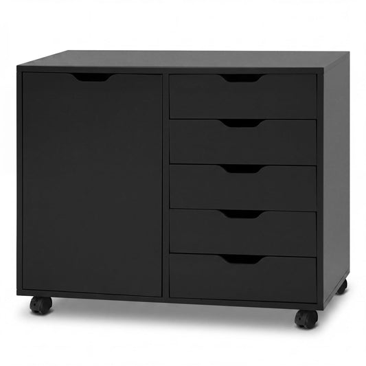 5 Drawer Storage Cabinet on Wheels with Adjustable Shelf, Black File Cabinets Black at Gallery Canada