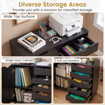 5 Drawer Storage Cabinet on Wheels with Adjustable Shelf, Black File Cabinets at Gallery Canada
