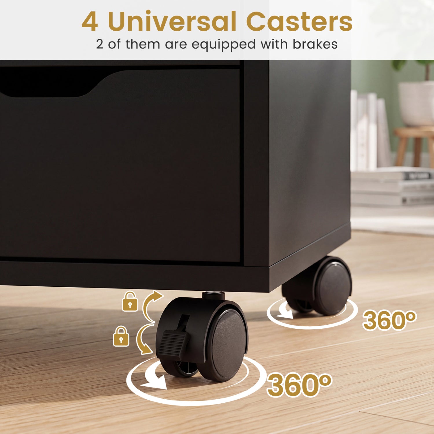 5 Drawer Storage Cabinet on Wheels with Adjustable Shelf, Black File Cabinets at Gallery Canada