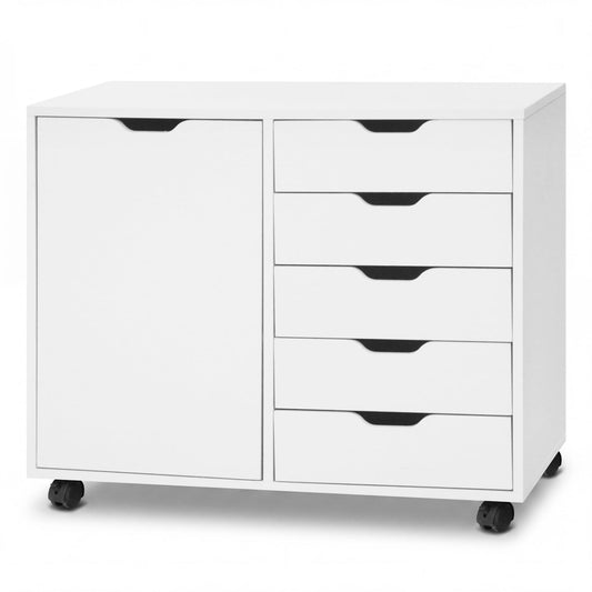 5 Drawer Storage Cabinet on Wheels with Adjustable Shelf, White File Cabinets White at Gallery Canada