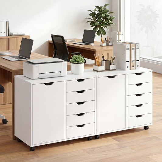 5 Drawer Storage Cabinet on Wheels with Adjustable Shelf, White File Cabinets White at Gallery Canada