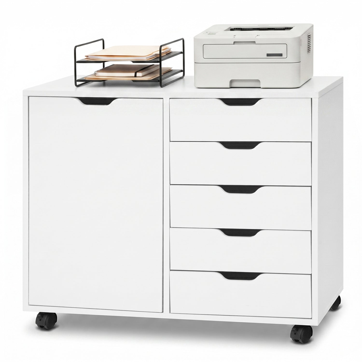 5 Drawer Storage Cabinet on Wheels with Adjustable Shelf, White File Cabinets White at Gallery Canada