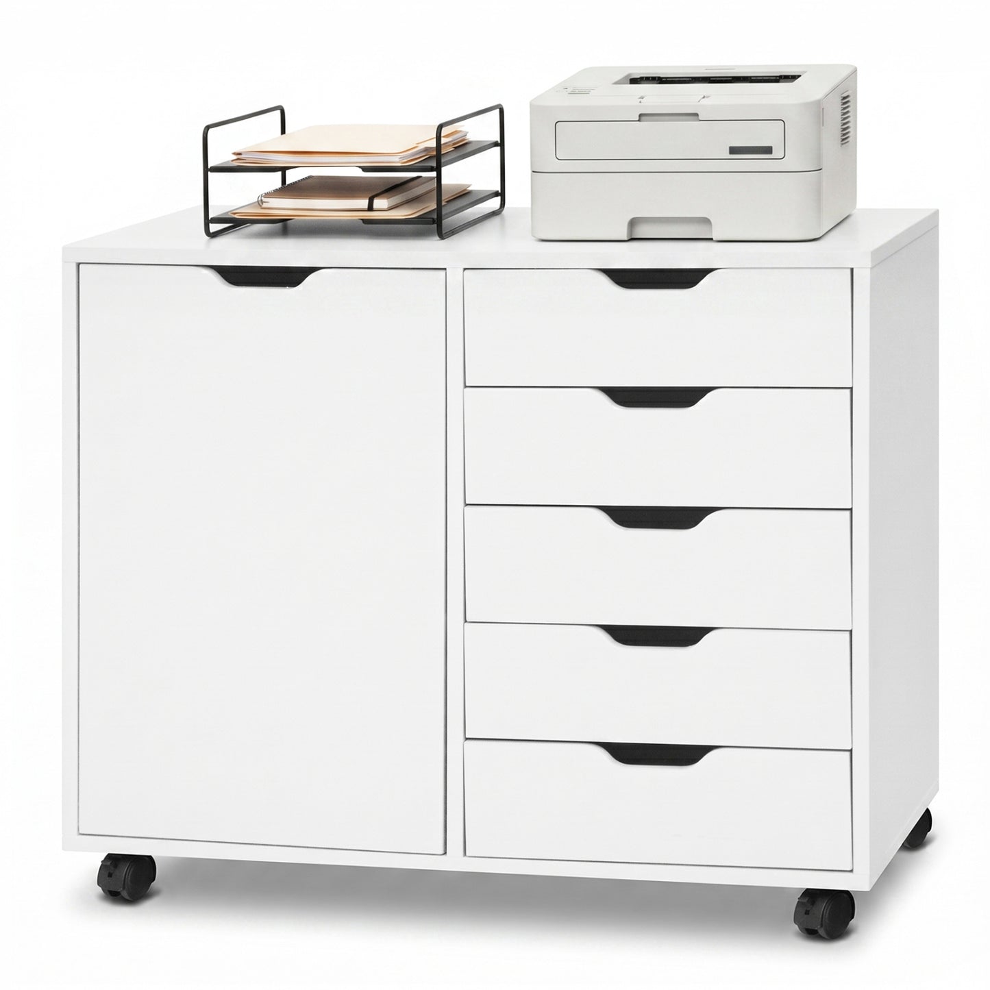 5 Drawer Storage Cabinet on Wheels with Adjustable Shelf, White File Cabinets White at Gallery Canada