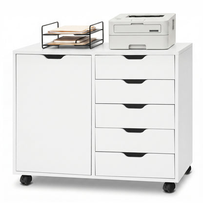 5 Drawer Storage Cabinet on Wheels with Adjustable Shelf, White File Cabinets at Gallery Canada