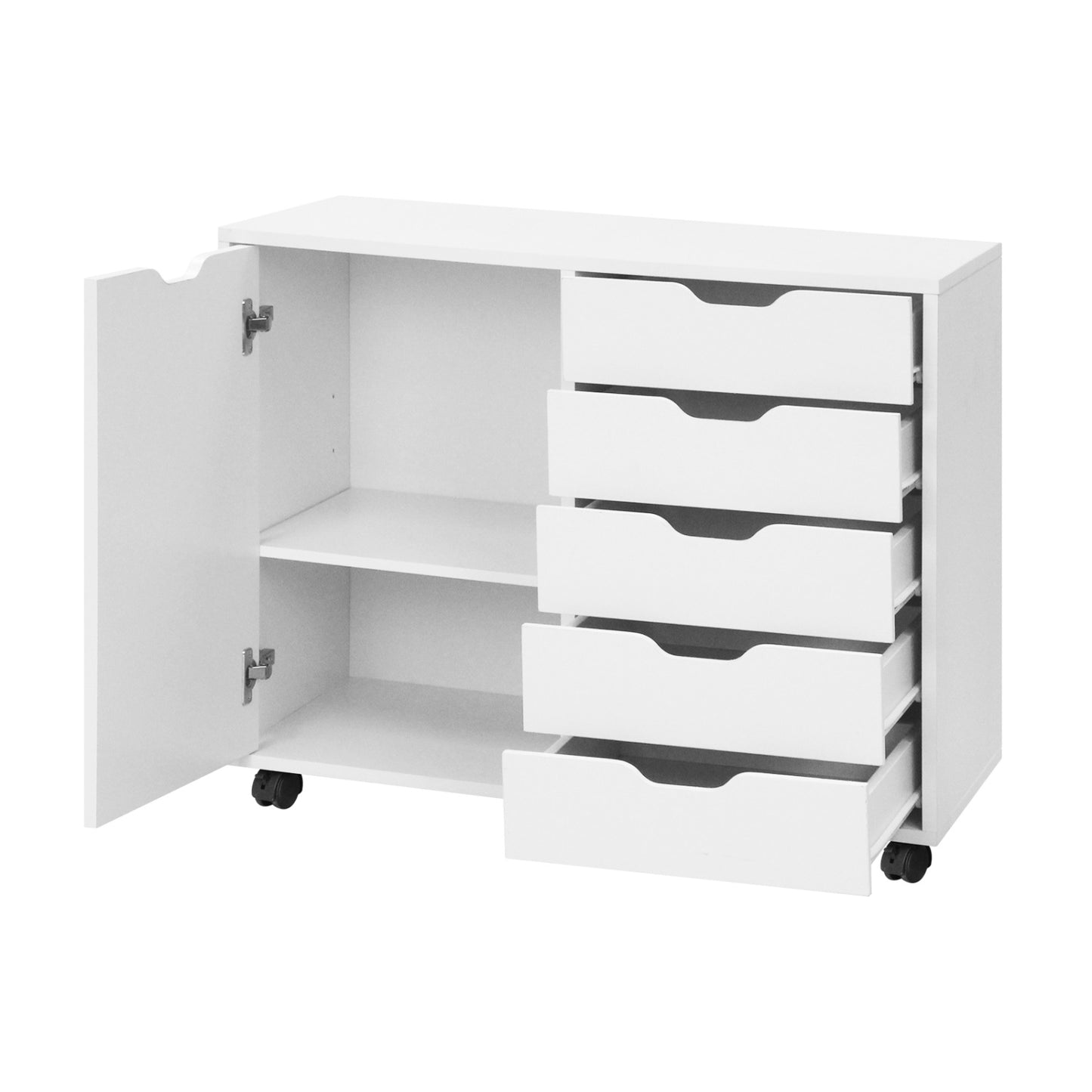 5 Drawer Storage Cabinet on Wheels with Adjustable Shelf, White File Cabinets at Gallery Canada