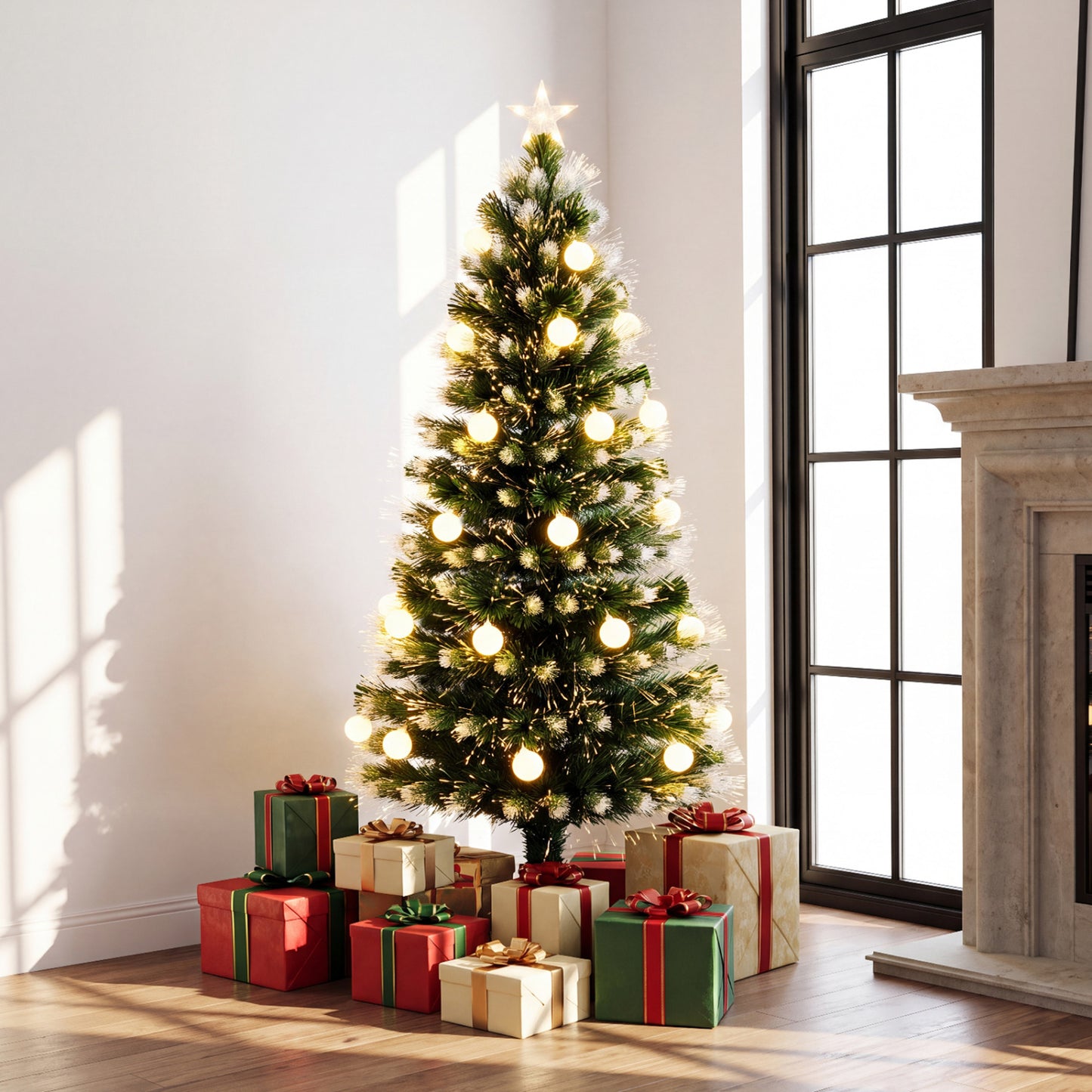 5 FT Pre-Lit Artificial Christmas Tree, Optical Fibers