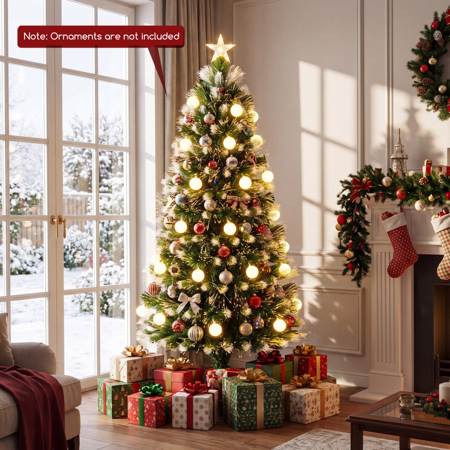5 FT Pre-Lit Artificial Christmas Tree, Optical Fibers