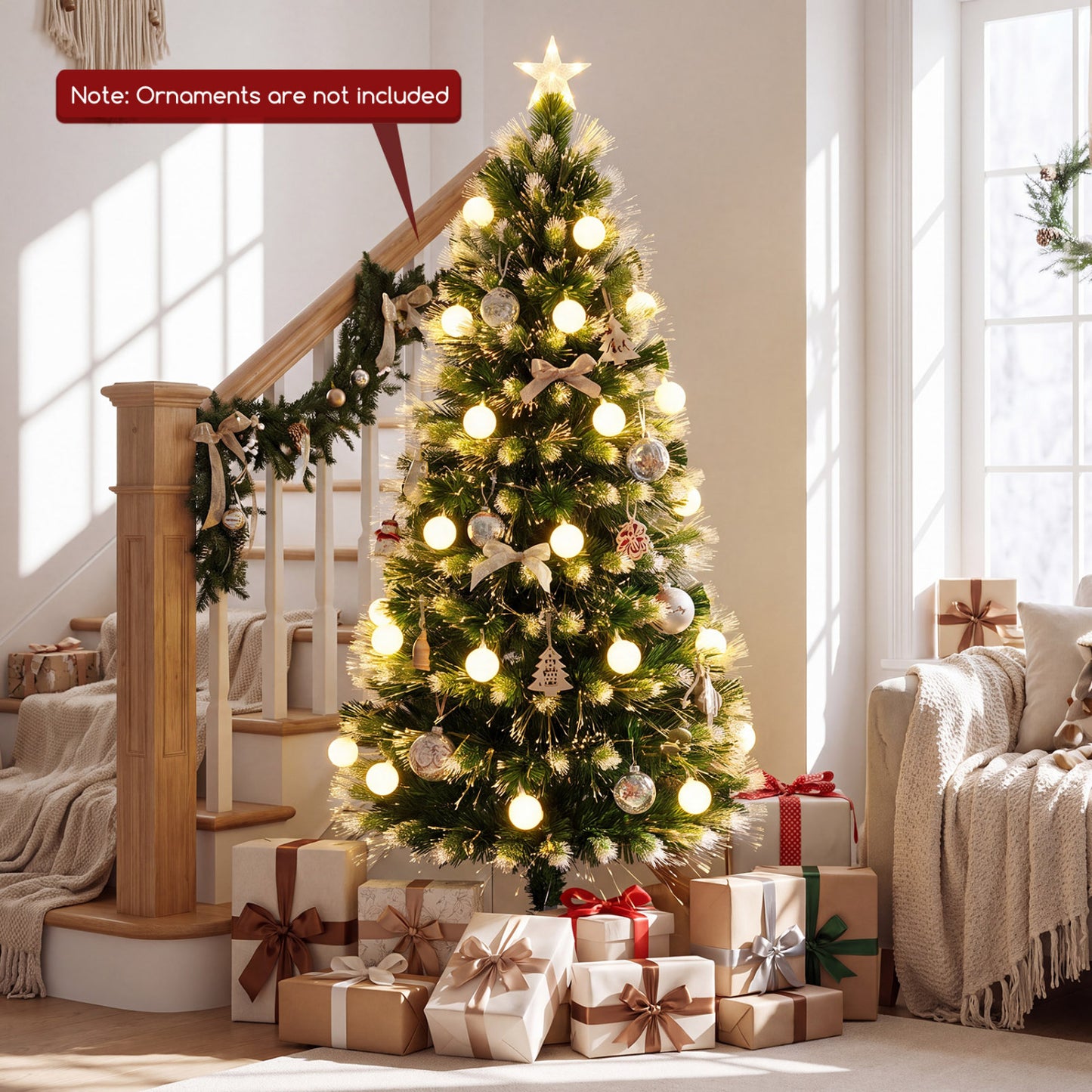 5 FT Pre-Lit Artificial Christmas Tree, Optical Fibers