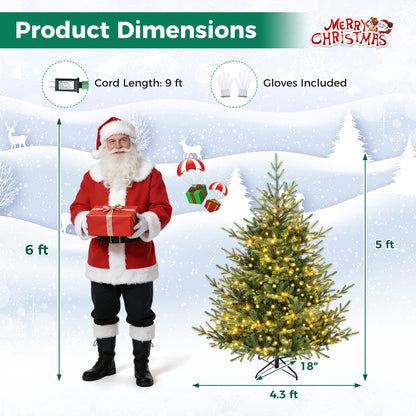 Sapin de Noël artificiel pré-éclairé de 5 pieds, 180 lumières LED blanc chaud, vert
