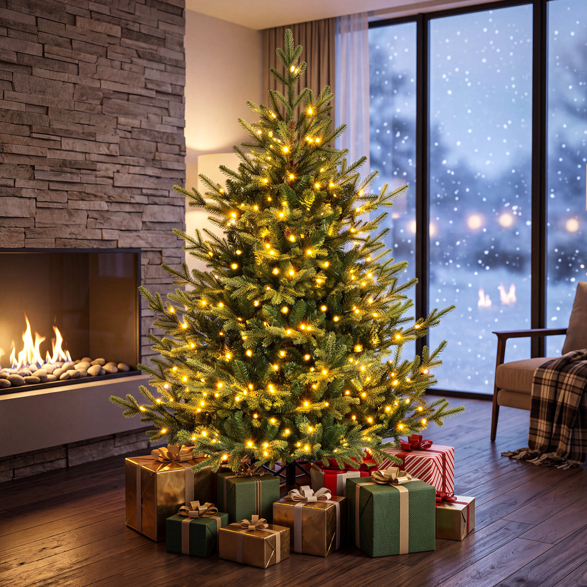 Sapin de Noël artificiel pré-éclairé de 5 pieds, 180 lumières LED blanc chaud, vert